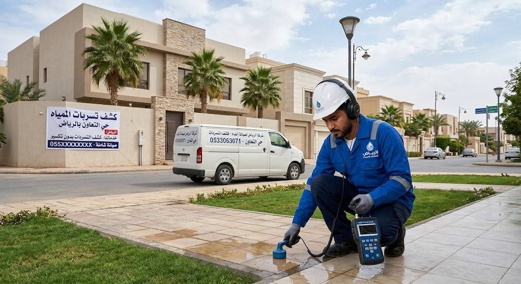 كشف تسربات المياه في حي التعاون بالرياض