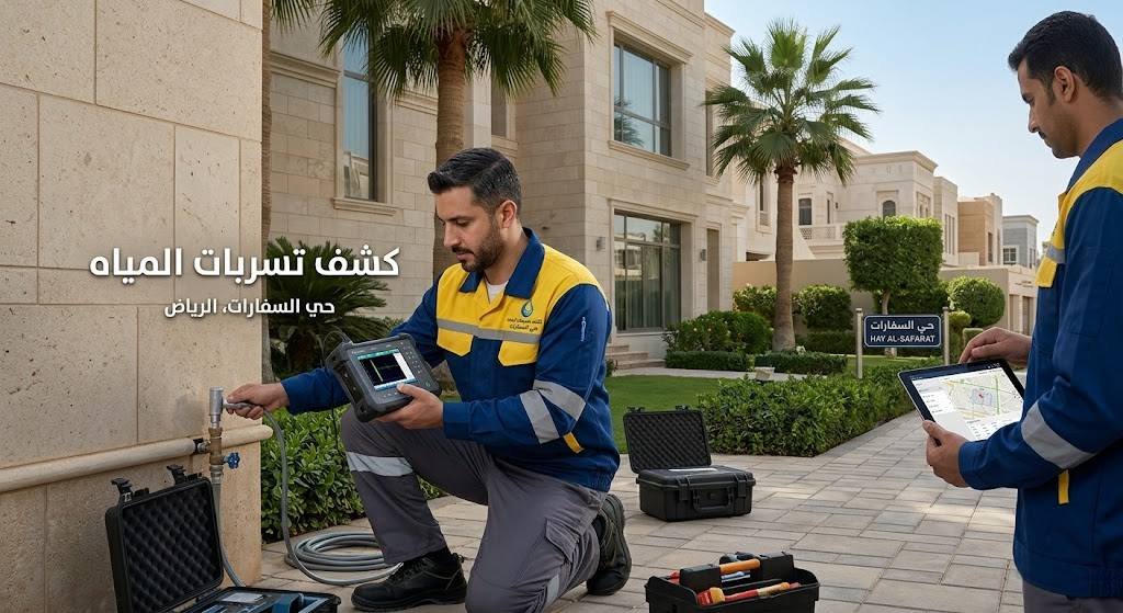 كشف تسربات المياه في حي السفارات بالرياض